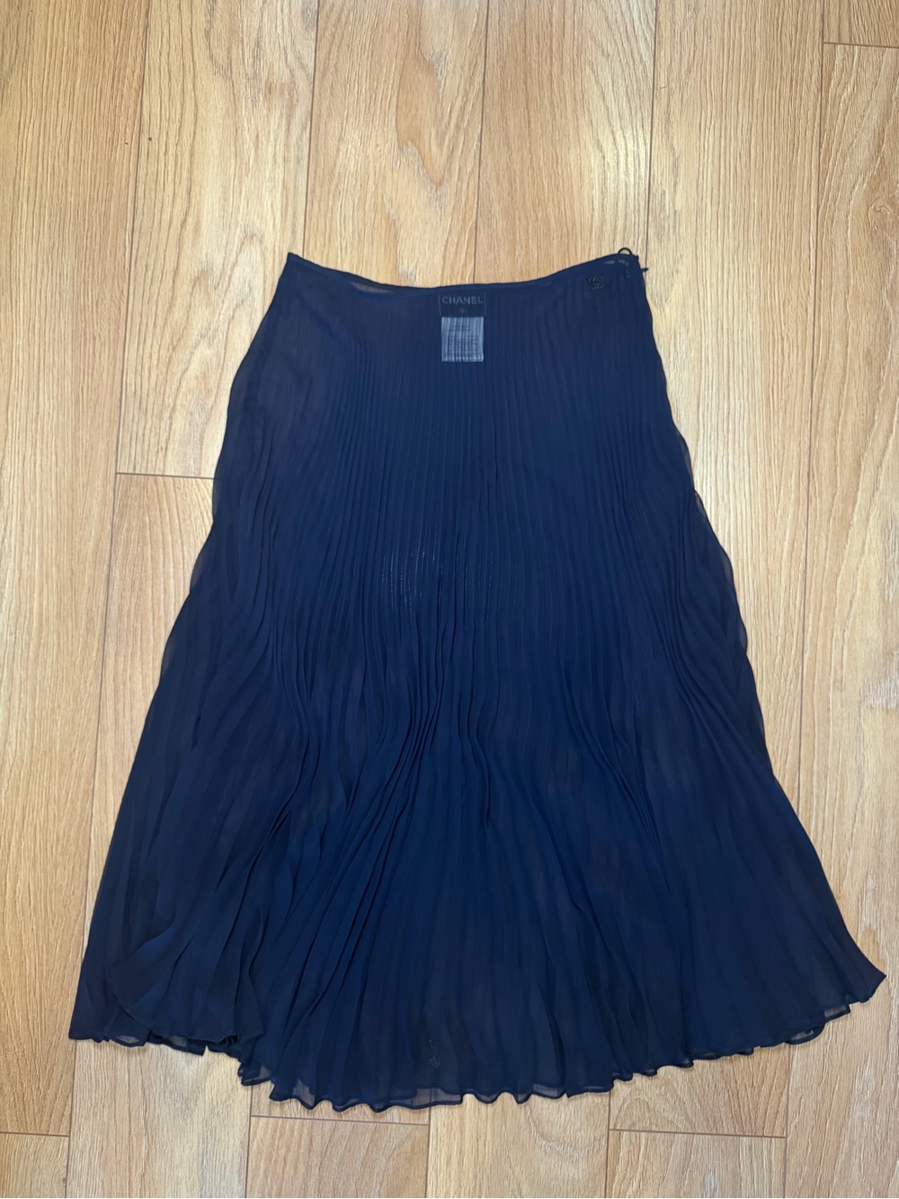 Chanel Navy Pleated Midi Skirt Size 44